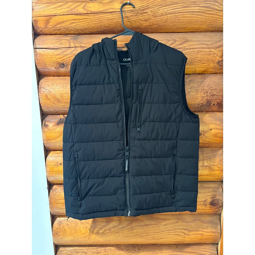 Calvin Klein Mens Water Resistant Hooded Puffer Vest Black Large Sorona Vest
